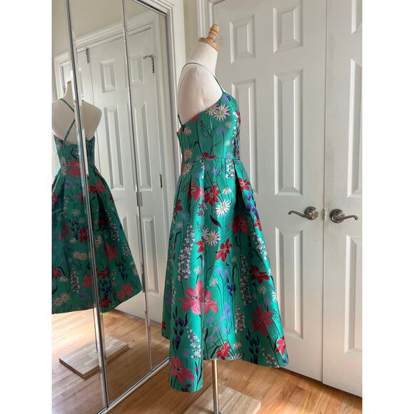 Eliza J Green Floral Spaghetti Strap Fit & Flare Dress - Picture 3 of 16